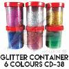GLITTER CONTAINER 6 COLOURS CD 38